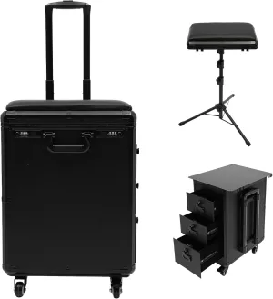 Rolling Makeup Train Case Professional Cosmetic trolley on Wheels Large Storage Lockable Travel Organizer with Drawer Nail Cart Trunk Cosmetic Suitcase for Makeup Nail Artist (Metal Panel)