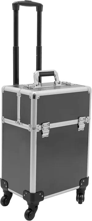 Rolling Makeup Trolley Case, Makeup Train Case with Keys Swivel Wheels, Makeup Suitcase Organizer on Wheels for Nail Tech Hairstylists (Black)
