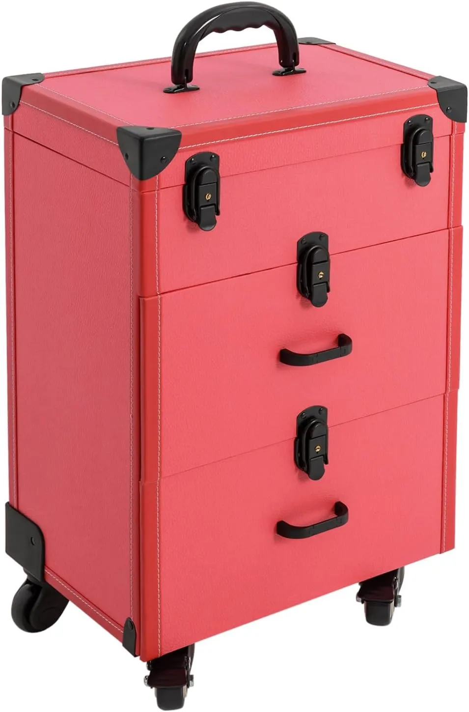 Rolling Makeup Trolley Case, Nail Polish Organizer, Jewelry Travel Cosmetic Case with Drawer