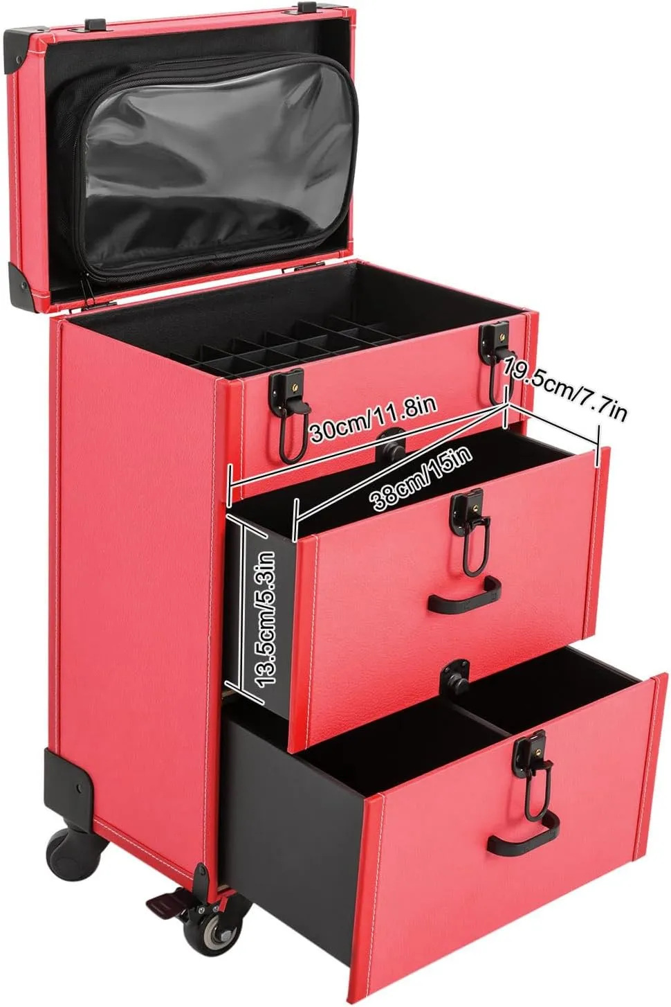 Rolling Makeup Trolley Case, Nail Polish Organizer, Jewelry Travel Cosmetic Case with Drawer