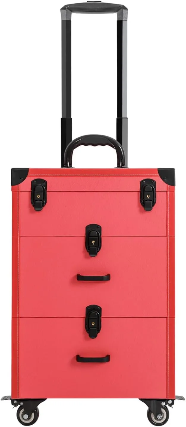 Rolling Makeup Trolley Case, Nail Polish Organizer, Jewelry Travel Cosmetic Case with Drawer