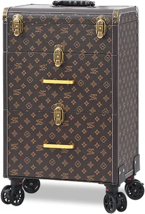 Rolling Nail Technician Makeup Organizer - Wheeled Case with Drawers, Suitable for Makeup Artists & Hairstylists (Brown)