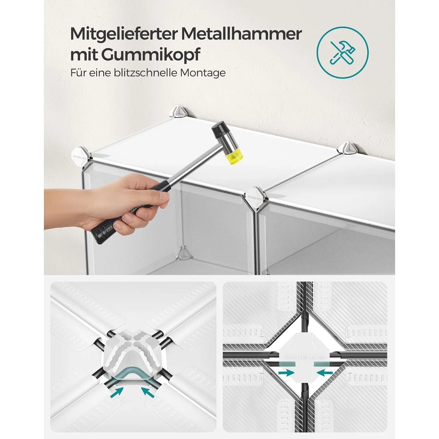 Rootz White 10 Compartment Storage Shelf - Organizer Rack - Plastic Shelving - ABS Plastic Connector - PP Plastic Board - Steel Frame - 32cm x 165cm x 125cm - Lightweight - Easy Assembly - Versatile Storage Solution