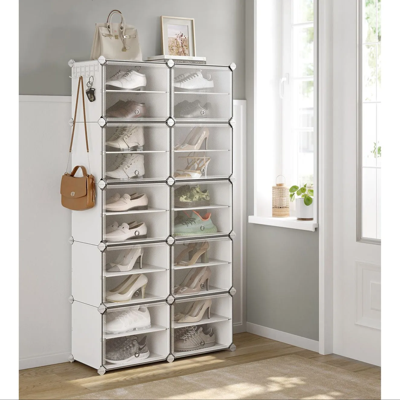 Rootz White 10 Compartment Storage Shelf - Organizer Rack - Plastic Shelving - ABS Plastic Connector - PP Plastic Board - Steel Frame - 32cm x 165cm x 125cm - Lightweight - Easy Assembly - Versatile Storage Solution