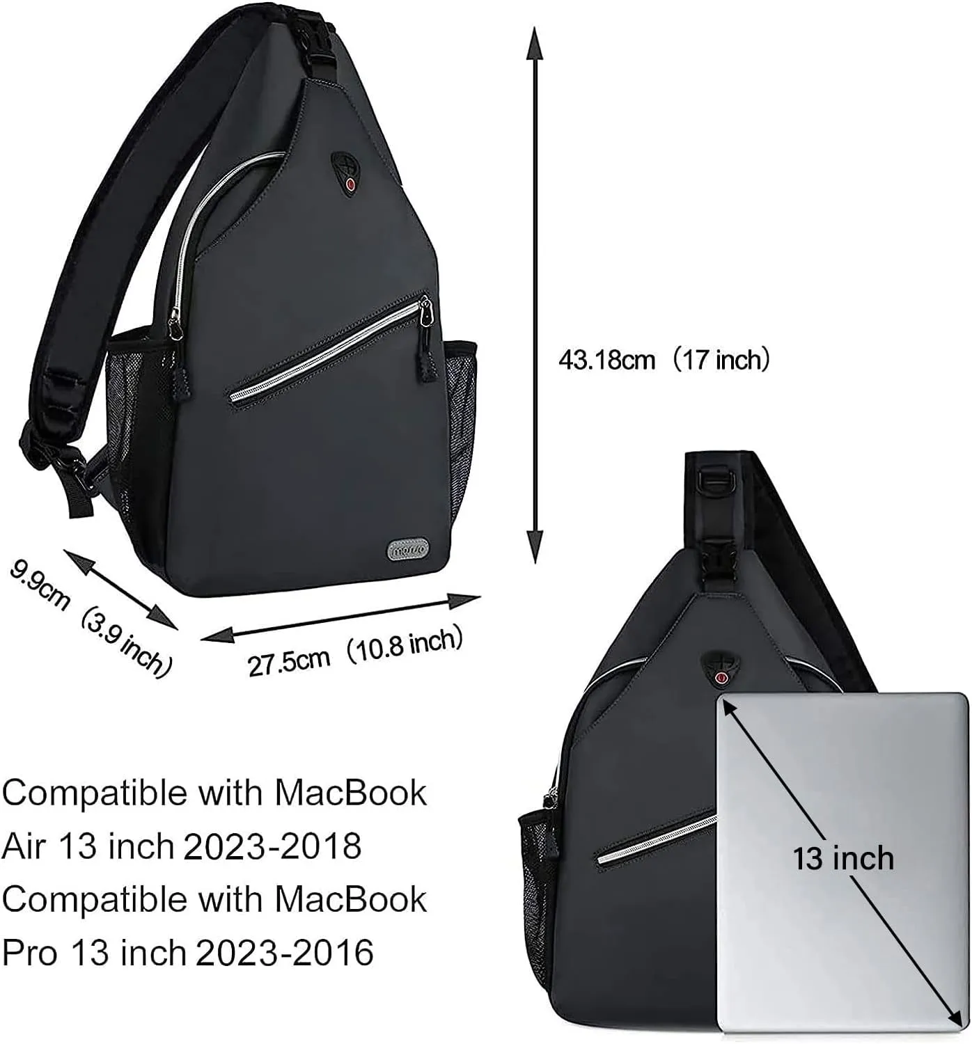 Rope Sling Backpack (Up to 13 Inch), Multipurpose Crossbody Chest One Shoulder Outdoor Travel Hiking Daypack