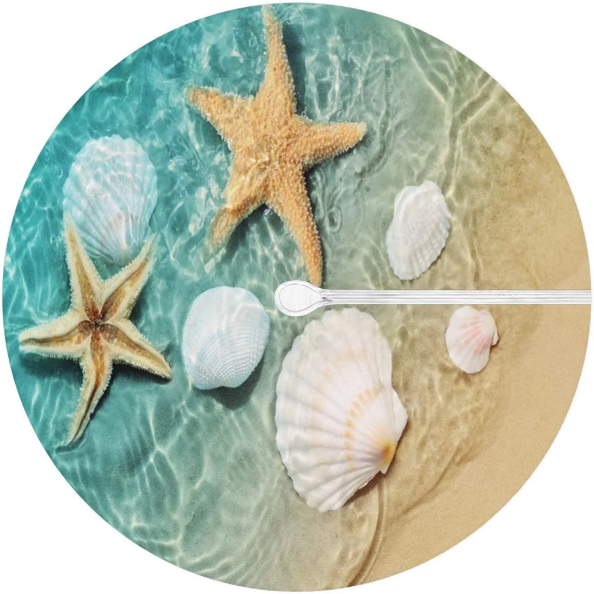 Round Fitted Tablecloth with Umbrella Hole Ocean Starfish Seashell Outdoor Tablecloth Waterproof Umbrella Table Cloth Zippered Tablecloth 36"-44" Round Elastic Table Cover for Patio