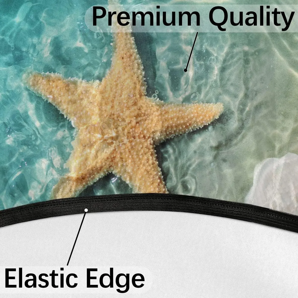 Round Fitted Tablecloth with Umbrella Hole Ocean Starfish Seashell Outdoor Tablecloth Waterproof Umbrella Table Cloth Zippered Tablecloth 36"-44" Round Elastic Table Cover for Patio