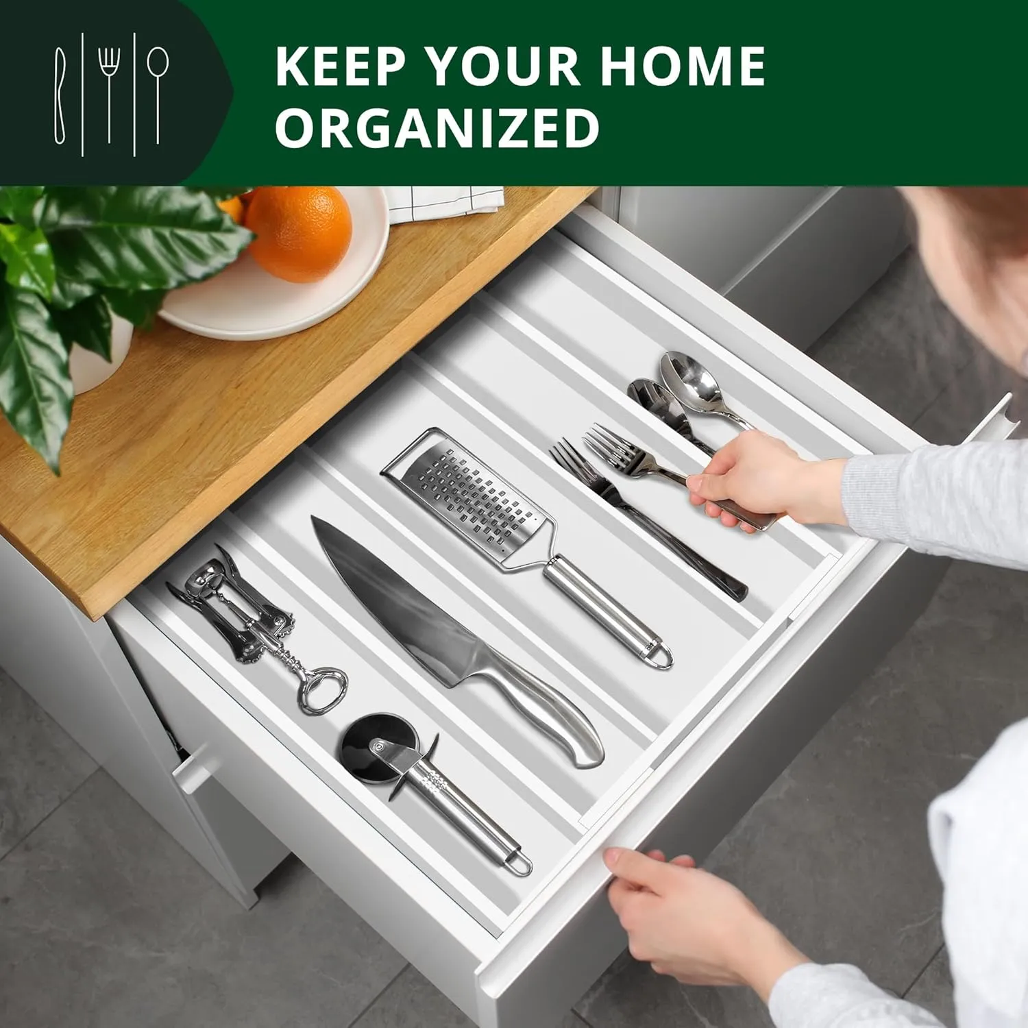 ROYAL CRAFT WOOD Luxury Bamboo Kitchen Drawer Organizer - Silverware Organizer - Utensil Holder and Cutlery Tray with Grooved Drawer Dividers for Flatware and Kitchen Utensils (5 Slot, White)