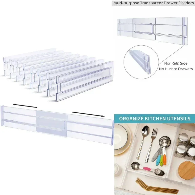 Royelux Adjustable Drawer Dividers – Expandable Clear Organizers for Kitchen & Home