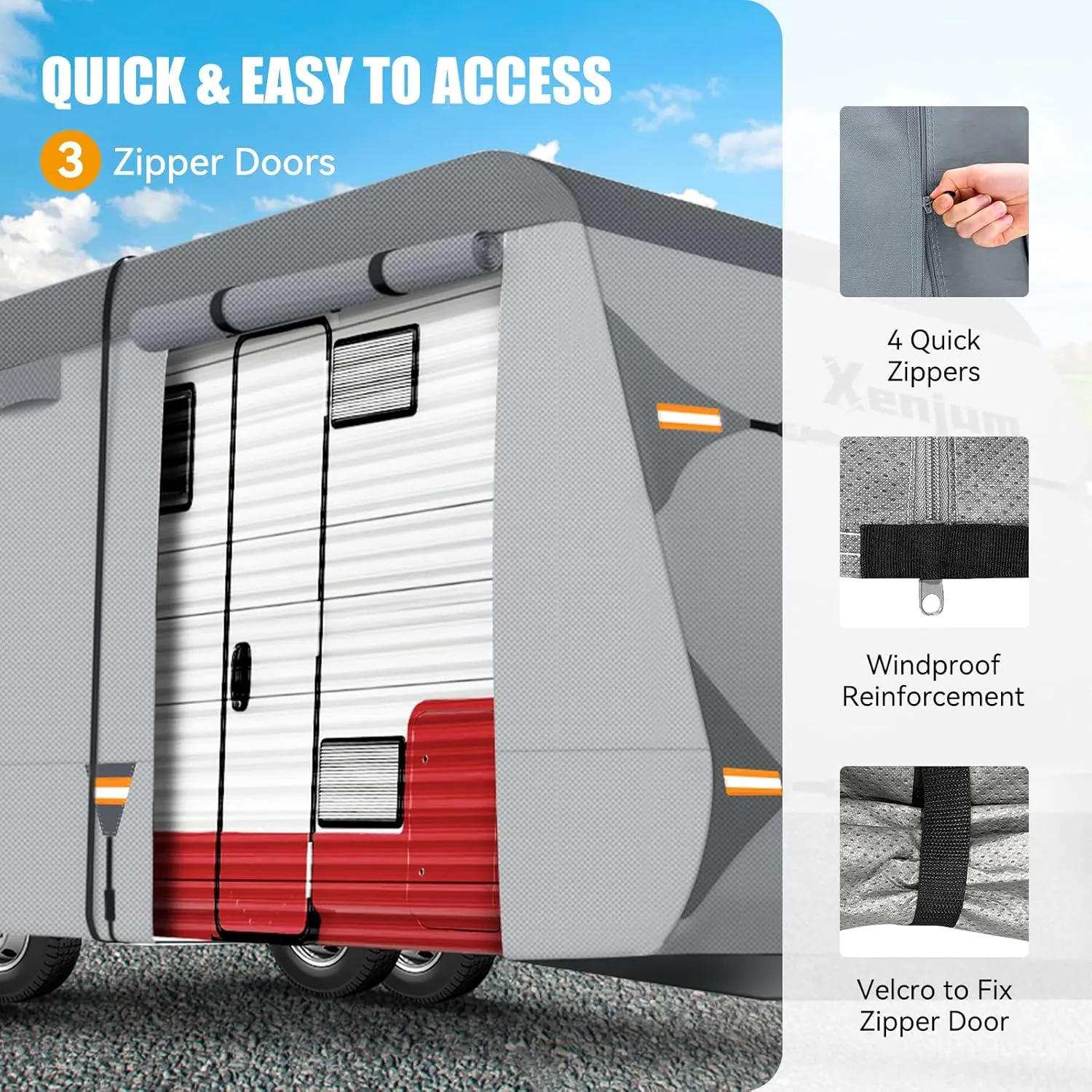 RV Cover for 18-20 ft Travel Trailers, 7-Layer Heavy Duty Camper Cover, Weatherproof & UV Resistant with Gutter & Tongue Jack Covers