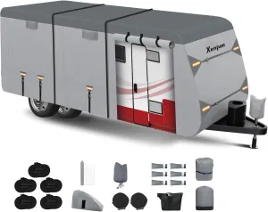 RV Cover for 18-20 ft Travel Trailers, 7-Layer Heavy Duty Camper Cover, Weatherproof & UV Resistant with Gutter & Tongue Jack Covers