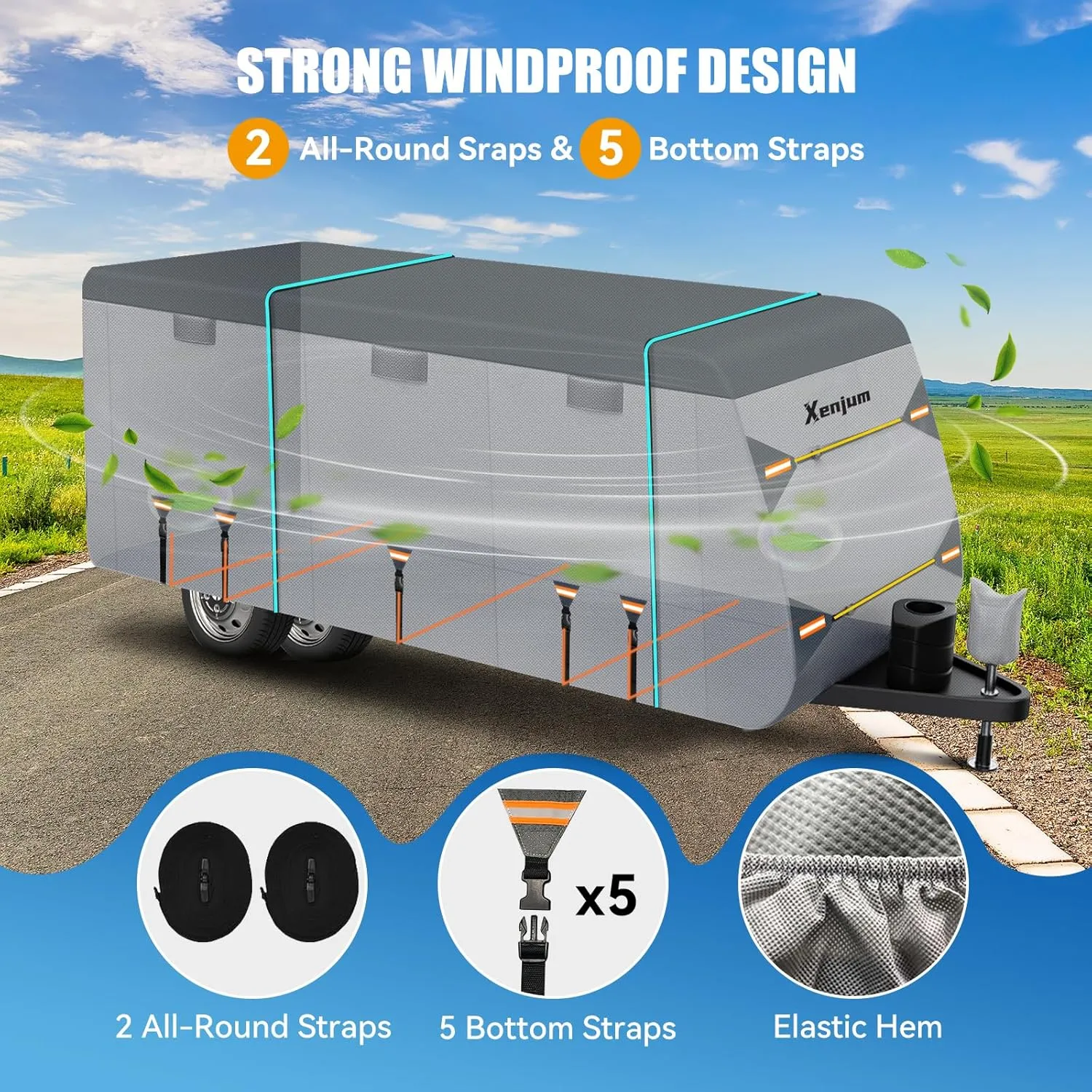 RV Cover for 18-20 ft Travel Trailers, 7-Layer Heavy Duty Camper Cover, Weatherproof & UV Resistant with Gutter & Tongue Jack Covers