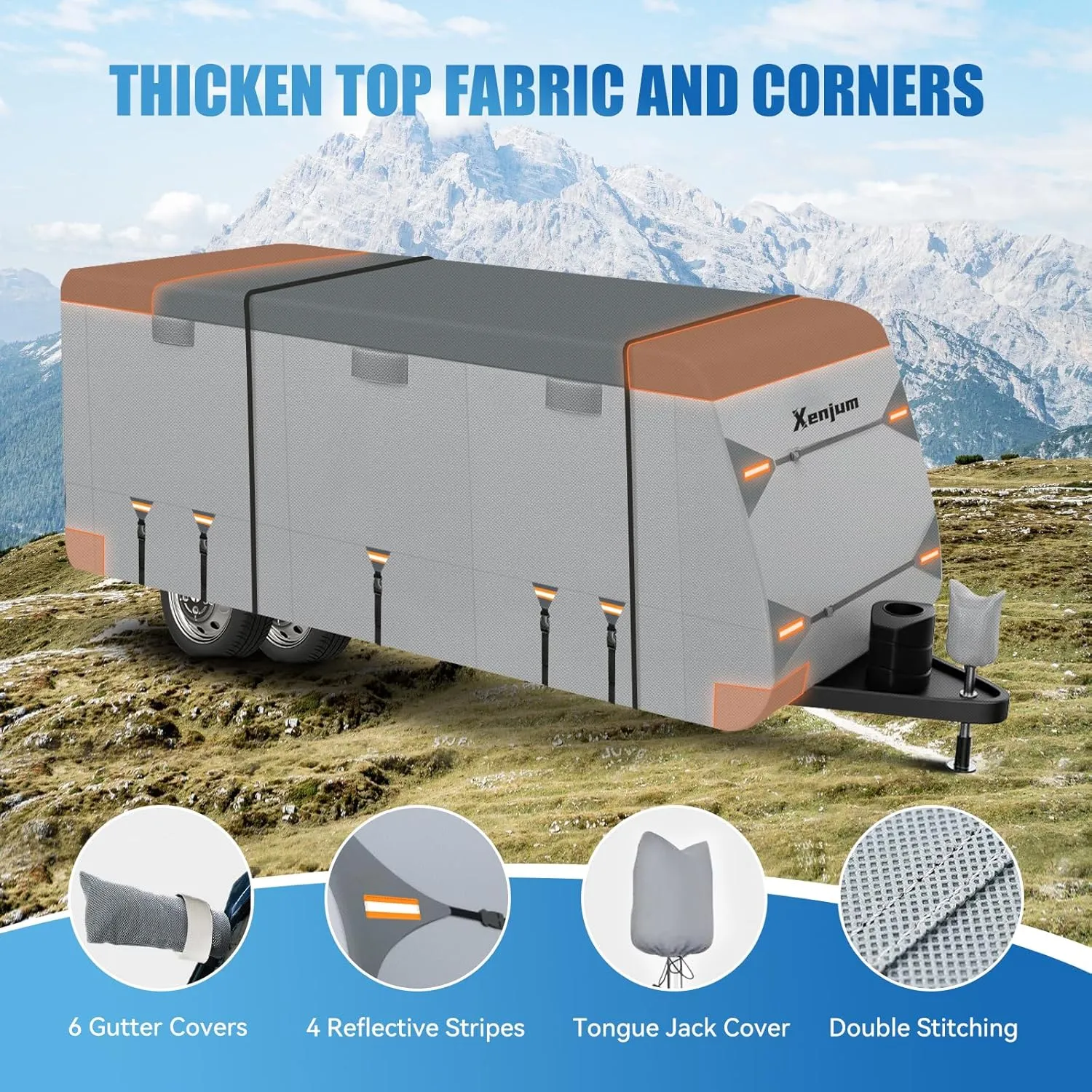 RV Cover for 18-20 ft Travel Trailers, 7-Layer Heavy Duty Camper Cover, Weatherproof & UV Resistant with Gutter & Tongue Jack Covers