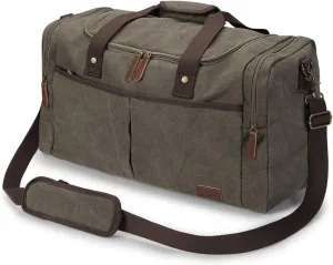 S-ZONE Canvas Duffel Bag Travel Weekend Overnight Bag with Shoes CompartMen and Woment for Men and Women'' }
