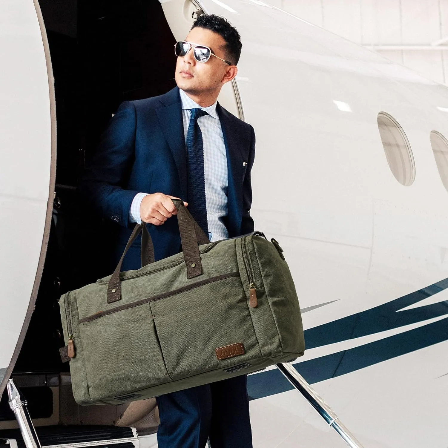 S-ZONE Canvas Duffel Bag Travel Weekend Overnight Bag with Shoes CompartMen and Woment for Men and Women'' }