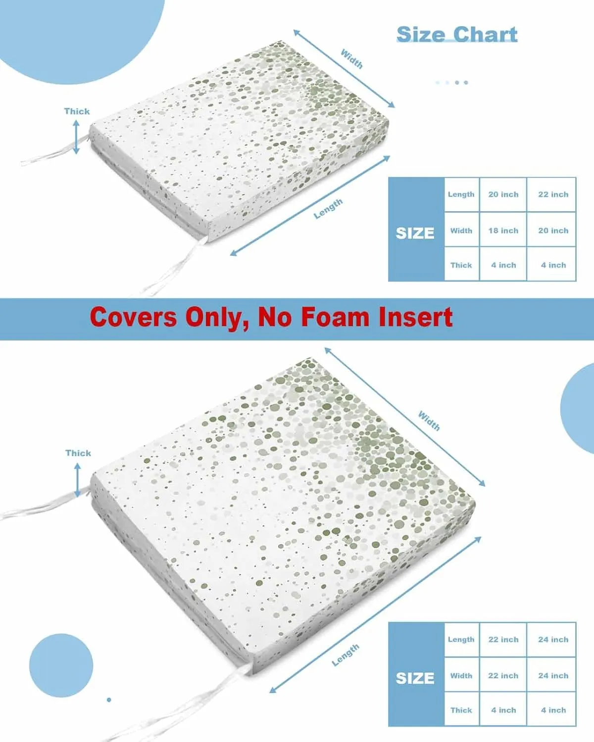 Sage Green Polka Dot Outdoor Cushion Chair Cover Set of 4 - Waterproof Couch Seat Covers, Abstract Modern Art Dots Watercolor Patio Furniture Protector Cushions Slipcovers for Sofa/RV, 20"x18"x4"