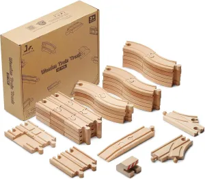 SainSmart Jr. Wooden Train Track 52 PCS, Track Expansion Compatible with All Major Brands Toddler Railway Toy Train Set Boys Train Set 3 