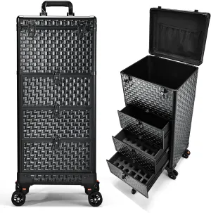 Salon Cart with 3 Drawers, Professional Trolley Cart for Beauty Salon, Rolling Train Case Makeup Organizer Case for Nail Tech, Face Painting, Hairstylist, Makeup Artist, with Lockable Wheels