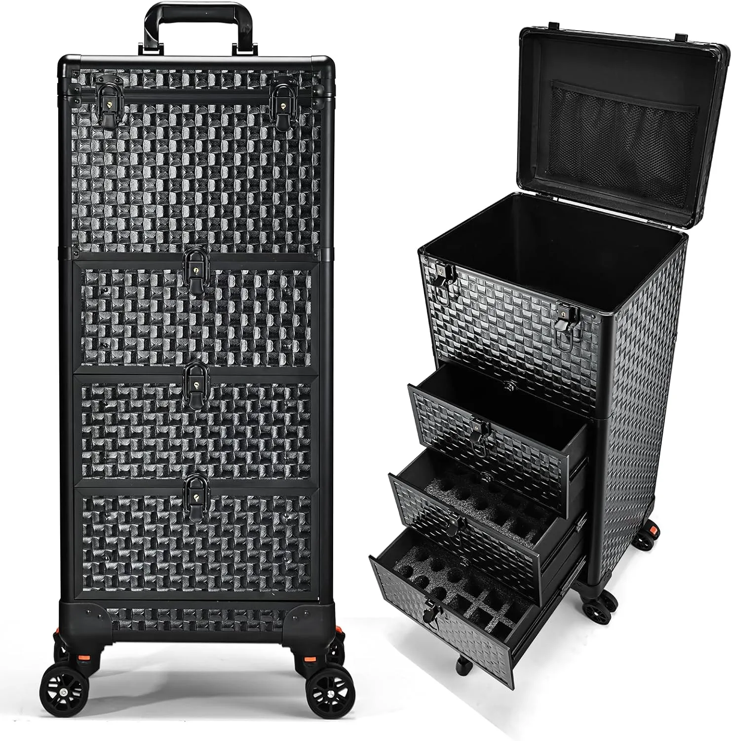 Salon Cart with 3 Drawers, Professional Trolley Cart for Beauty Salon, Rolling Train Case Makeup Organizer Case for Nail Tech, Face Painting, Hairstylist, Makeup Artist, with Lockable Wheels