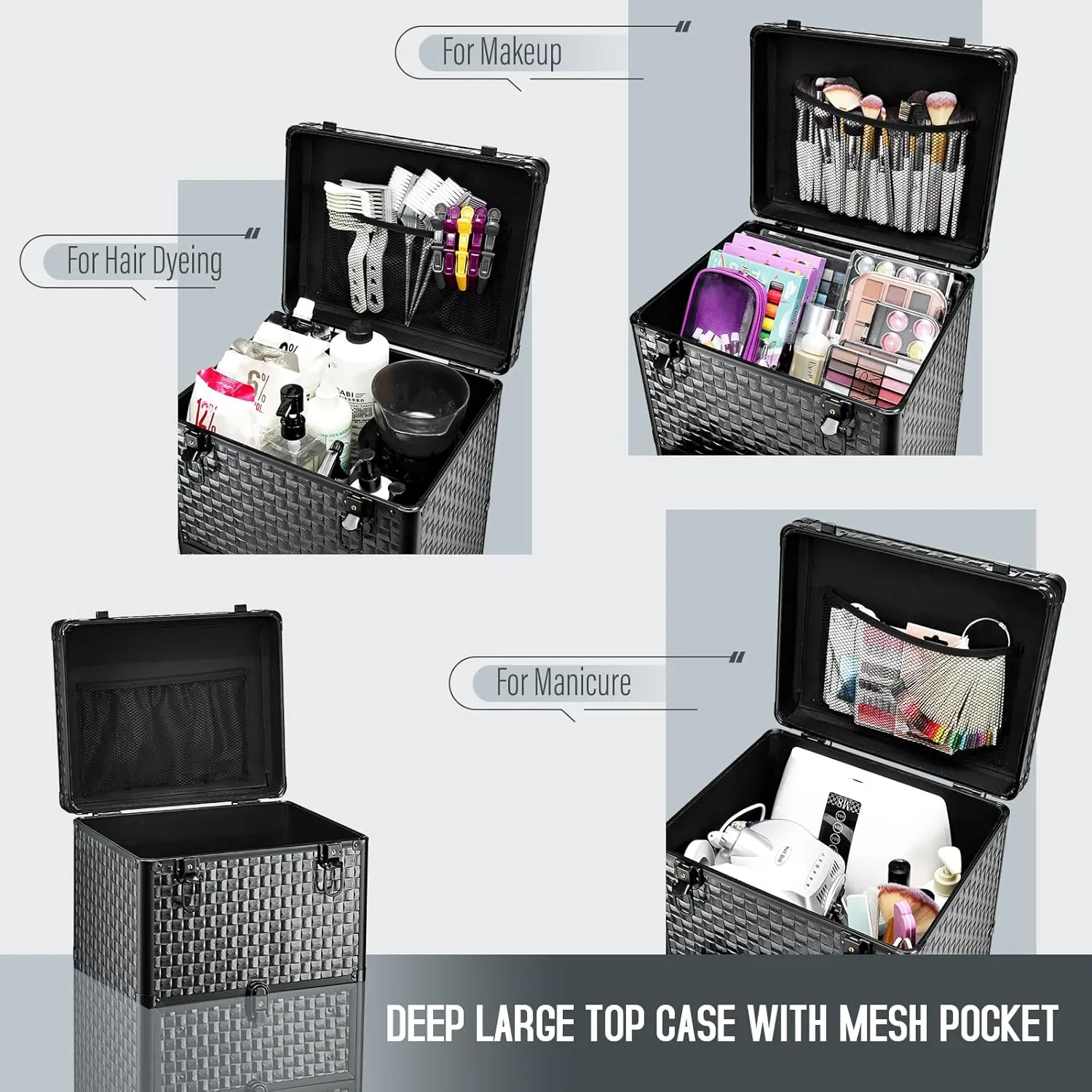 Salon Cart with 3 Drawers, Professional Trolley Cart for Beauty Salon, Rolling Train Case Makeup Organizer Case for Nail Tech, Face Painting, Hairstylist, Makeup Artist, with Lockable Wheels
