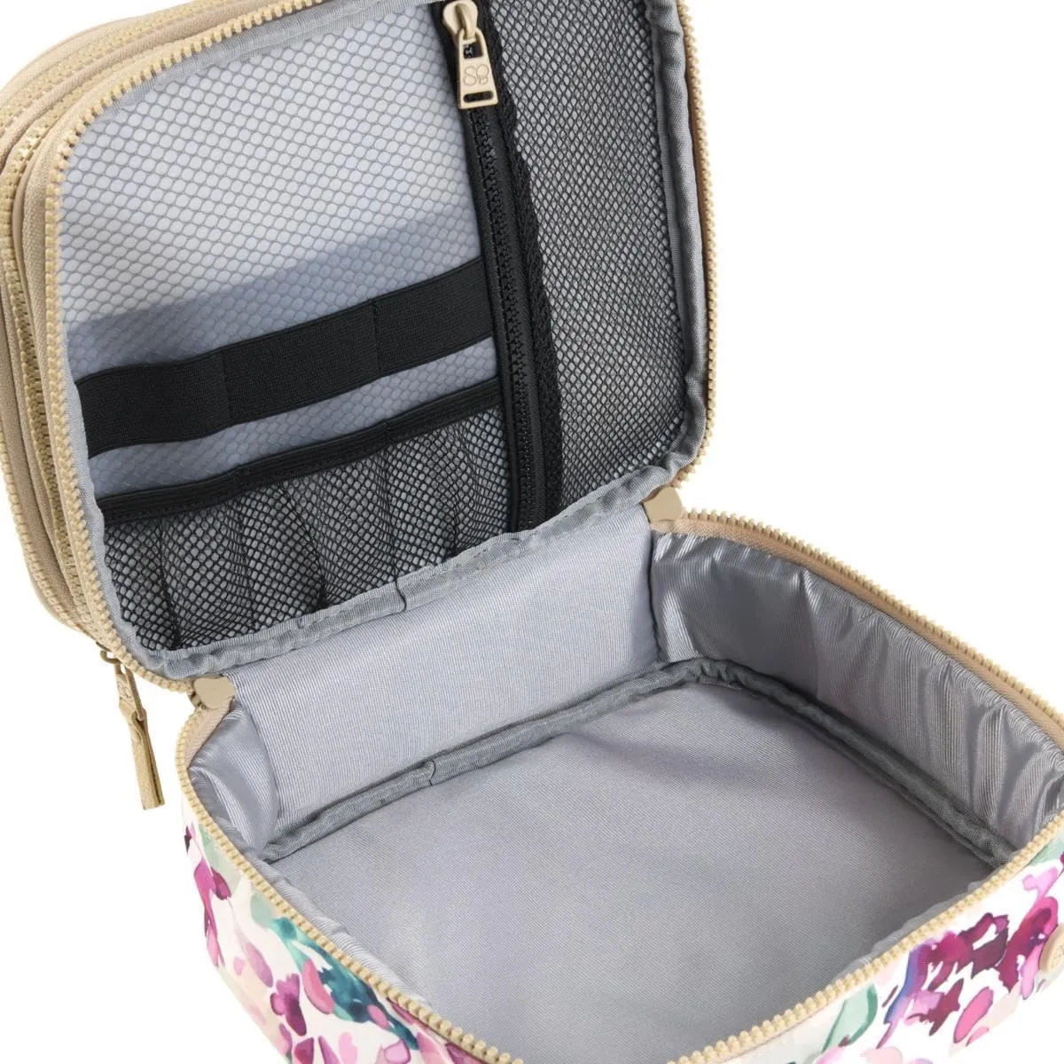 Samantha Brown 2-Tier Travel Cosmetic Organizer, Expandable, Multiple Colors, 9.25L x 7.5W x 4.5H inches (Black)