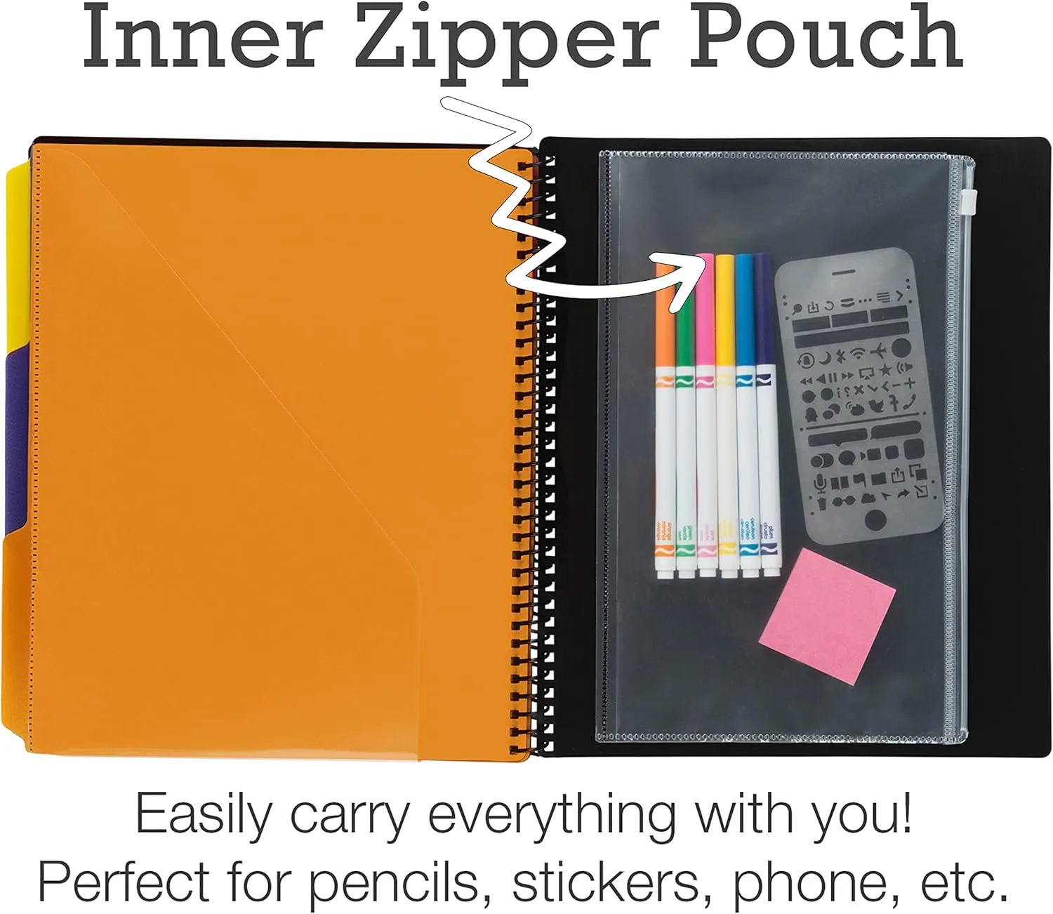 Samsill 2 Pack Deluxe 24 Pocket Spiral Project Organizer with Inner Zipper Pouch, Customizable Front Cover, 12 Dividers with Erasable Write-On Tabs in Fashion Colors, Plastic Folders with Pockets