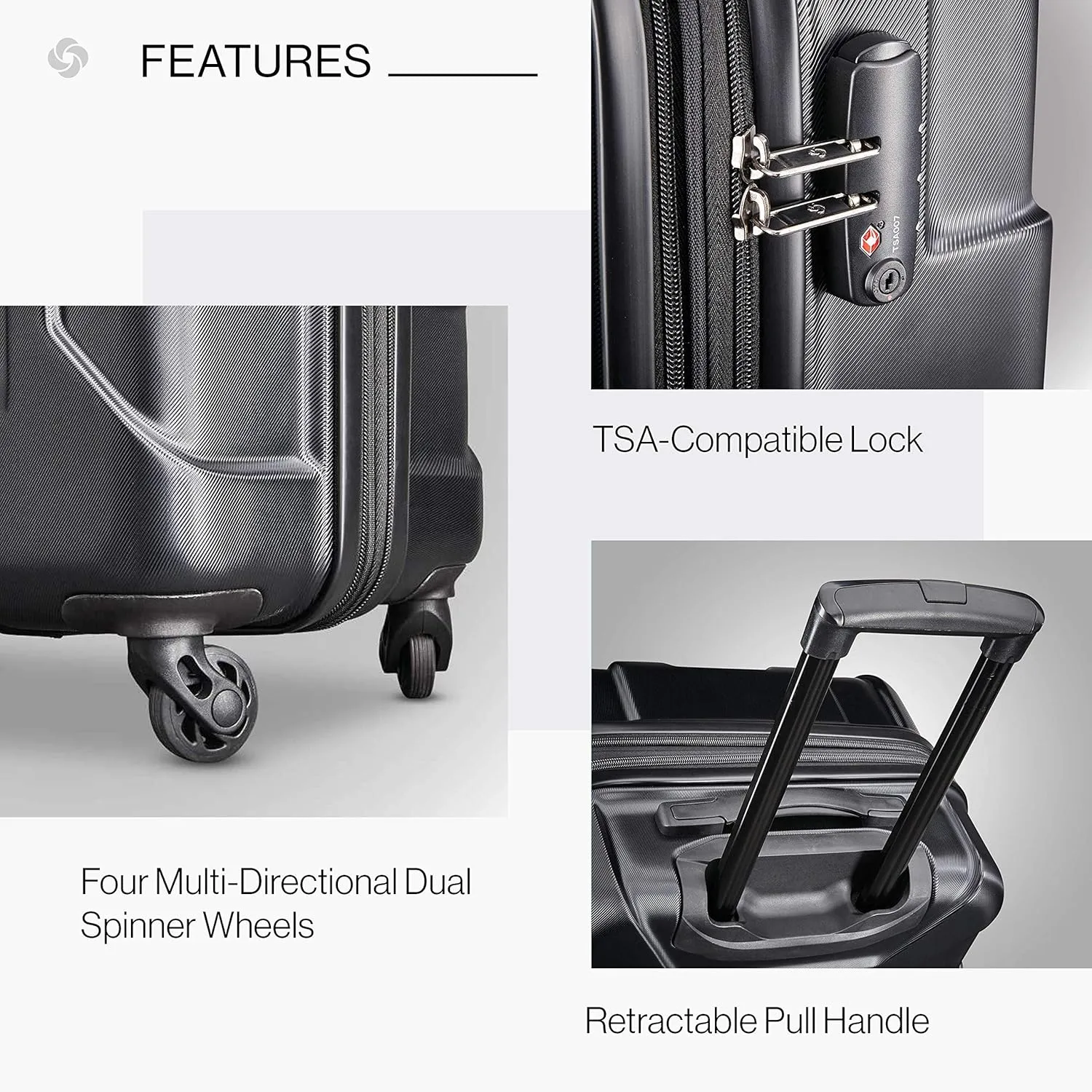 Samsonite Centric Hardside Expandable Luggage with Spinner Wheels, Black, Carry-On 20-Inch