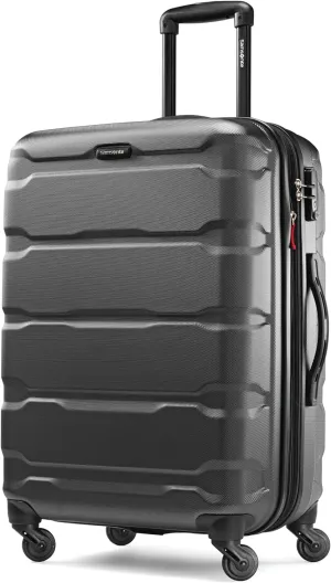 Samsonite Omni PC Hardside Expandable Luggage with Spinner Wheels, Black, Checked-Medium 24-Inch