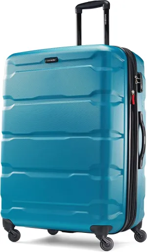 Samsonite Omni PC Hardside Expandable Luggage with Spinner Wheels, Caribbean Blue, Checked-Large 28-Inch