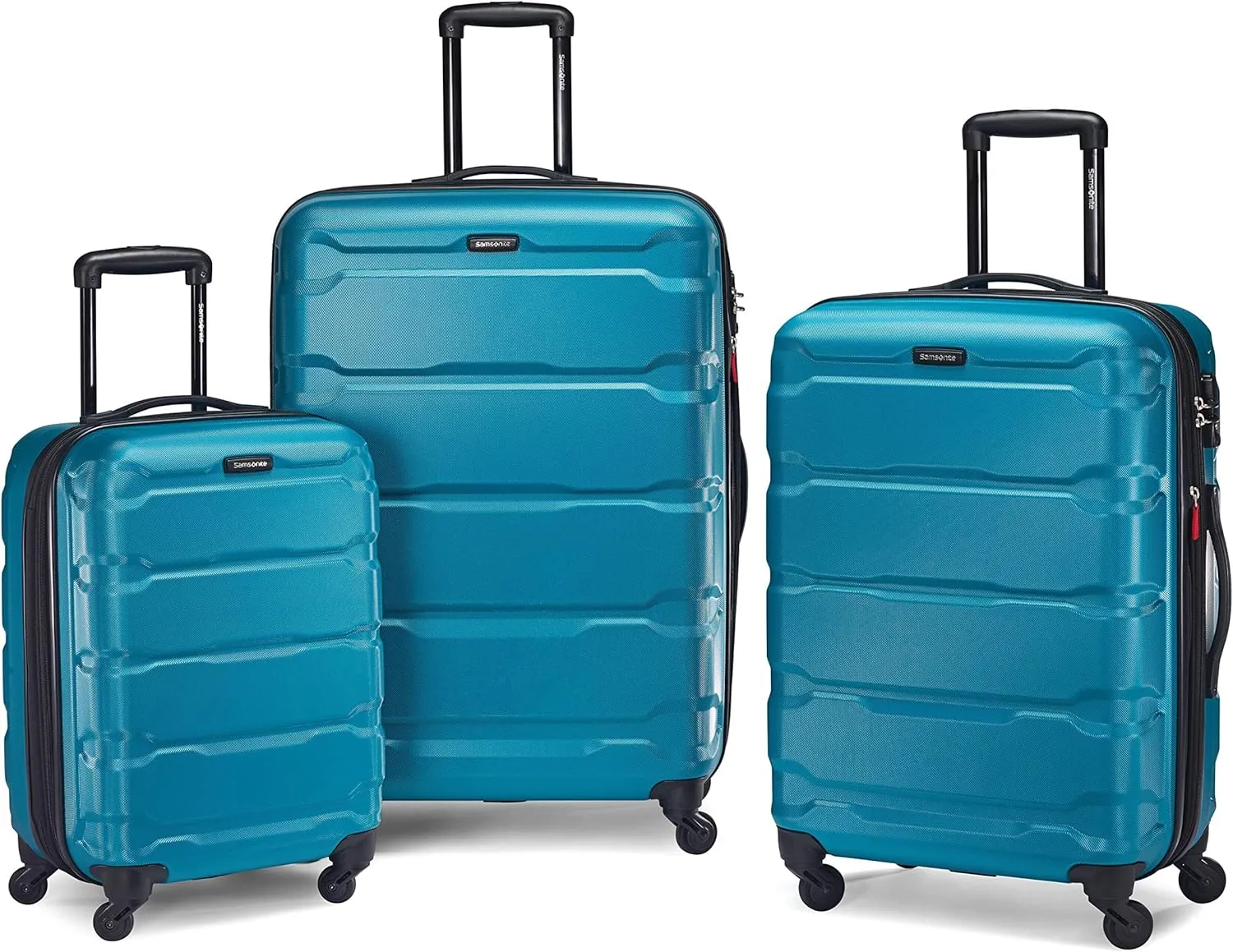 Samsonite Omni PC Hardside Expandable Luggage with Spinner Wheels, Caribbean Blue, Checked-Medium 24-Inch
