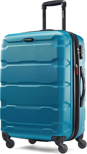 Samsonite Omni PC Hardside Expandable Luggage with Spinner Wheels, Caribbean Blue, Checked-Medium 24-Inch