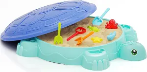 Sandbox with Lid, Kids Turtle Sand Box with Sand Molds and Shovels Set for Sensory Play, Toddler Outdoor Indoor Toys for Boys Girls Ages 3 
