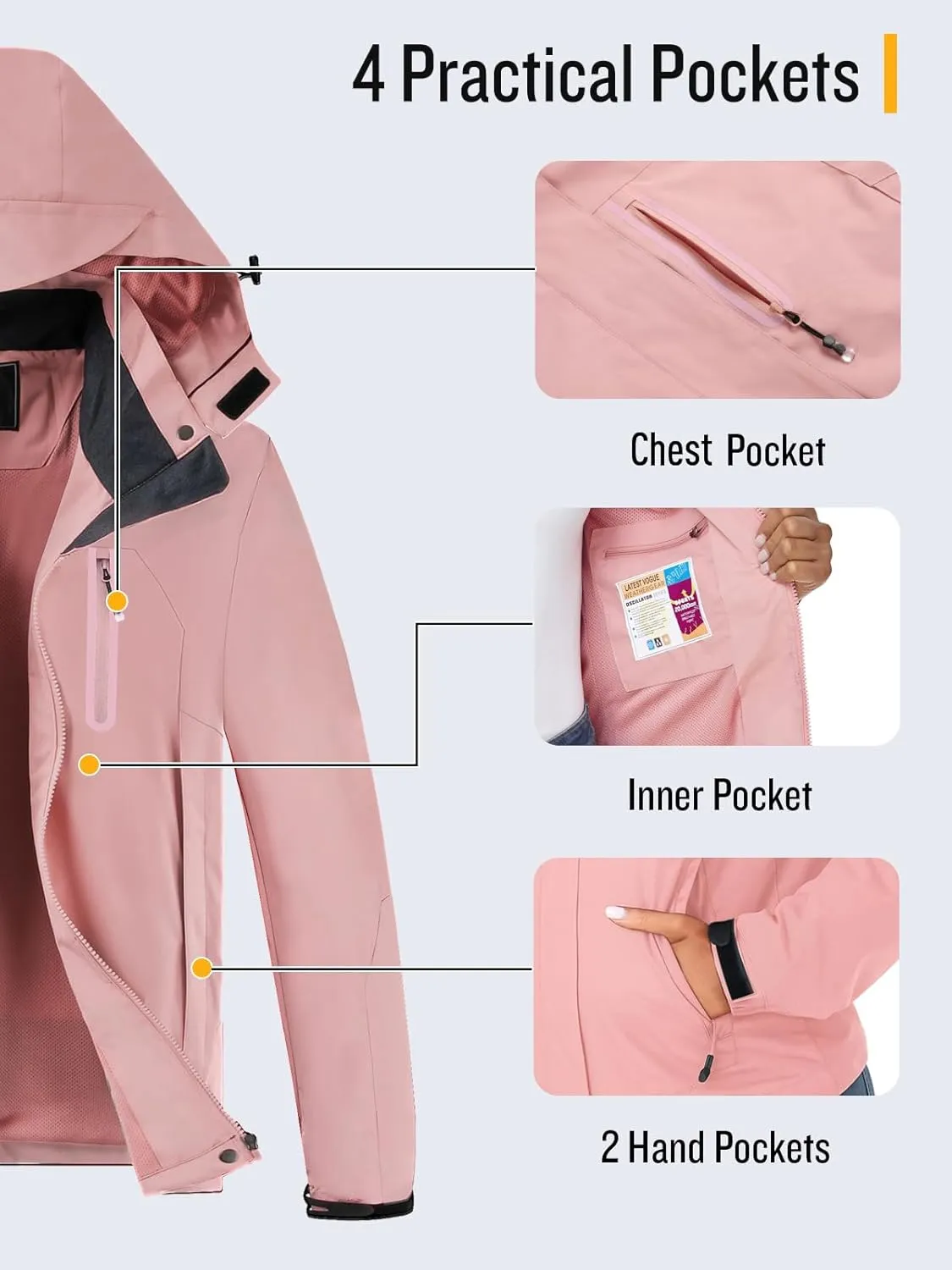 SaphiRose Womens Waterproof Rain jacket Lightweight Active Outdoor Raincoat with Removable Hood