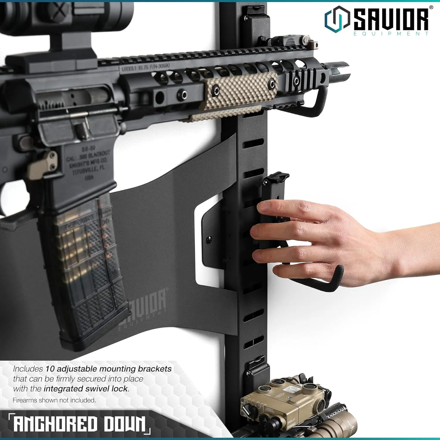 Savior Equipment Horizontal Steel Wall Mount Firearm Rifle Display Rack, Compound Bow Shotgun Carbine Gun Sword Tactical Vest Gear Hanger Free-Standing Indoor Storage Organizer, 10 Mounting Hooks