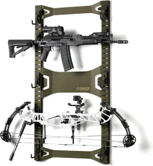 Savior Equipment Horizontal Steel Wall Mount Firearm Rifle Display Rack, Compound Bow Shotgun Carbine Gun Sword Tactical Vest Gear Hanger Free-Standing Indoor Storage Organizer, 10 Mounting Hooks