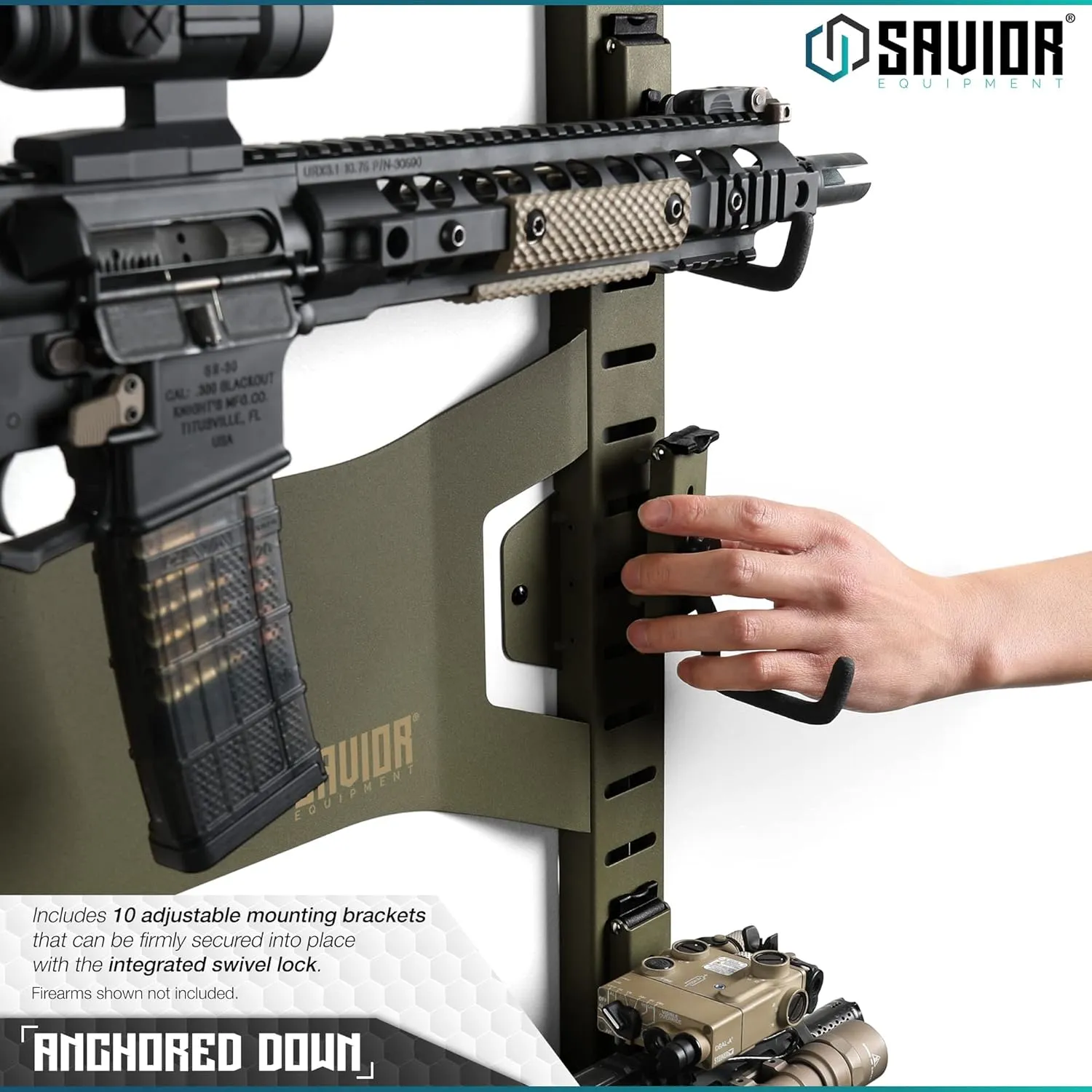 Savior Equipment Horizontal Steel Wall Mount Firearm Rifle Display Rack, Compound Bow Shotgun Carbine Gun Sword Tactical Vest Gear Hanger Free-Standing Indoor Storage Organizer, 10 Mounting Hooks