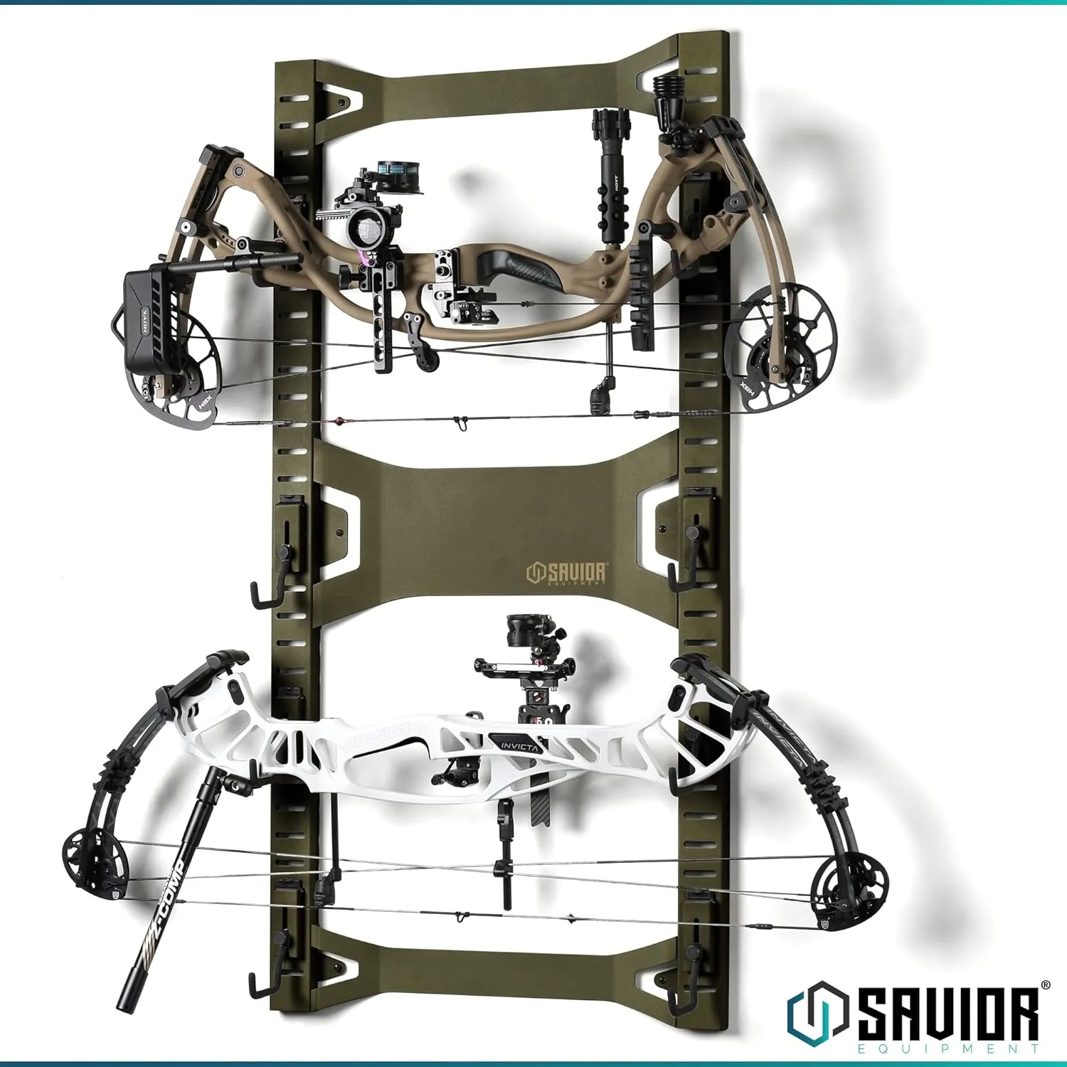 Savior Equipment Horizontal Steel Wall Mount Firearm Rifle Display Rack, Compound Bow Shotgun Carbine Gun Sword Tactical Vest Gear Hanger Free-Standing Indoor Storage Organizer, 10 Mounting Hooks