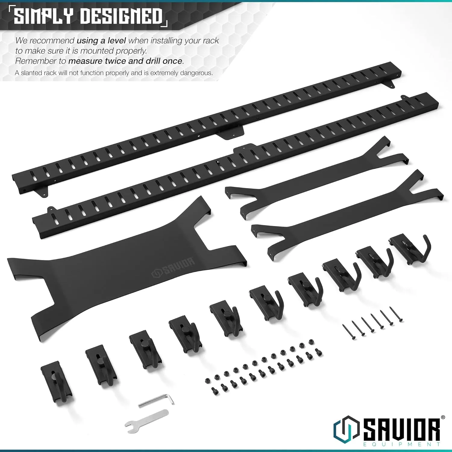 Savior Equipment Horizontal Steel Wall Mount Firearm Rifle Display Rack, Compound Bow Shotgun Carbine Gun Sword Tactical Vest Gear Hanger Free-Standing Indoor Storage Organizer, 10 Mounting Hooks
