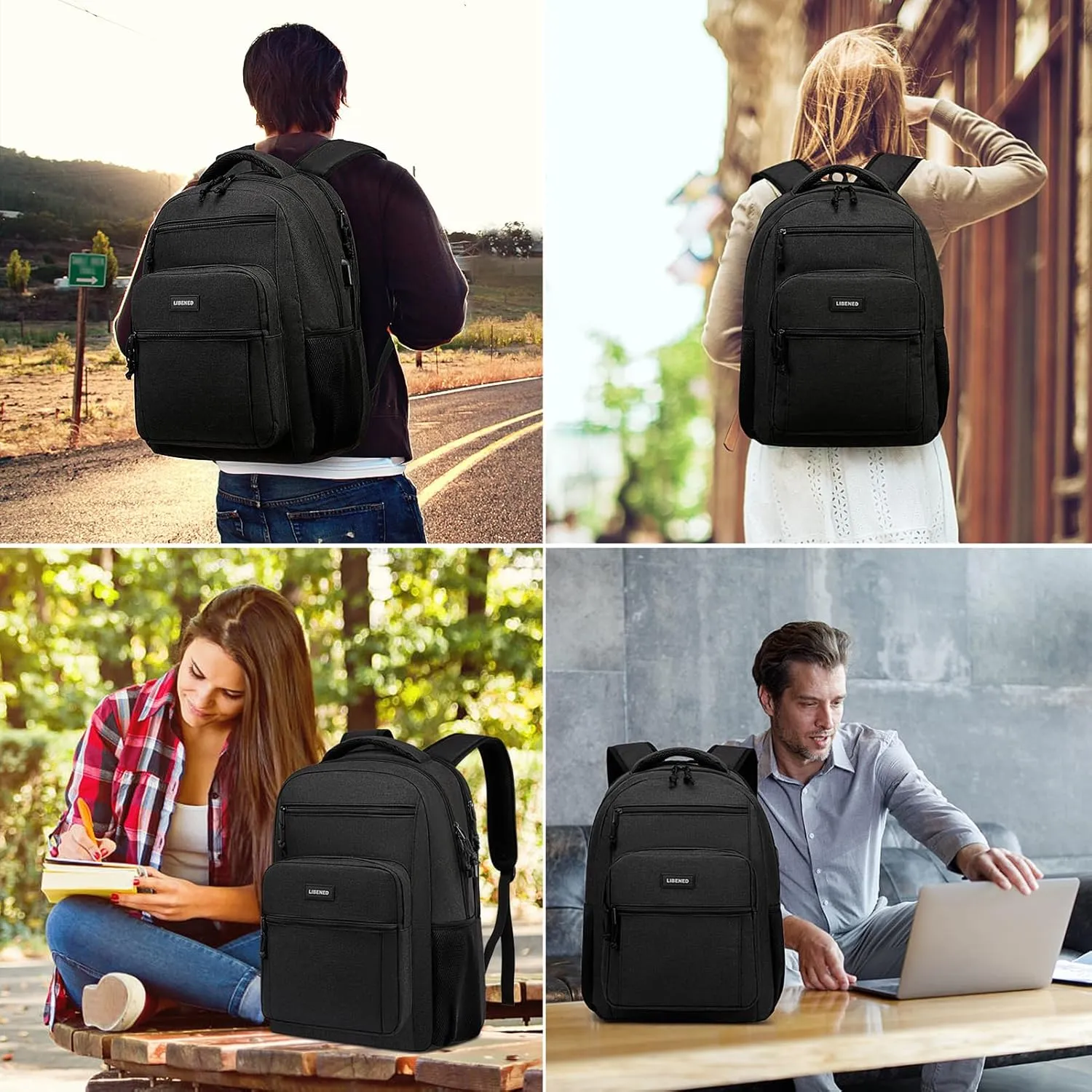 School Backpack for Teen Boys and Men, 15.6 Inch Laptop Backpack with USB Charging Port, Anti-Theft Water-Resistant College Computer Bookbag, Ergonomic Straps and Multiple Compartments, Black