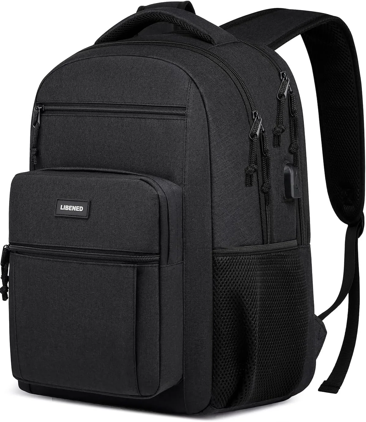 School Backpack for Teen Boys and Men, 15.6 Inch Laptop Backpack with USB Charging Port, Anti-Theft Water-Resistant College Computer Bookbag, Ergonomic Straps and Multiple Compartments, Black