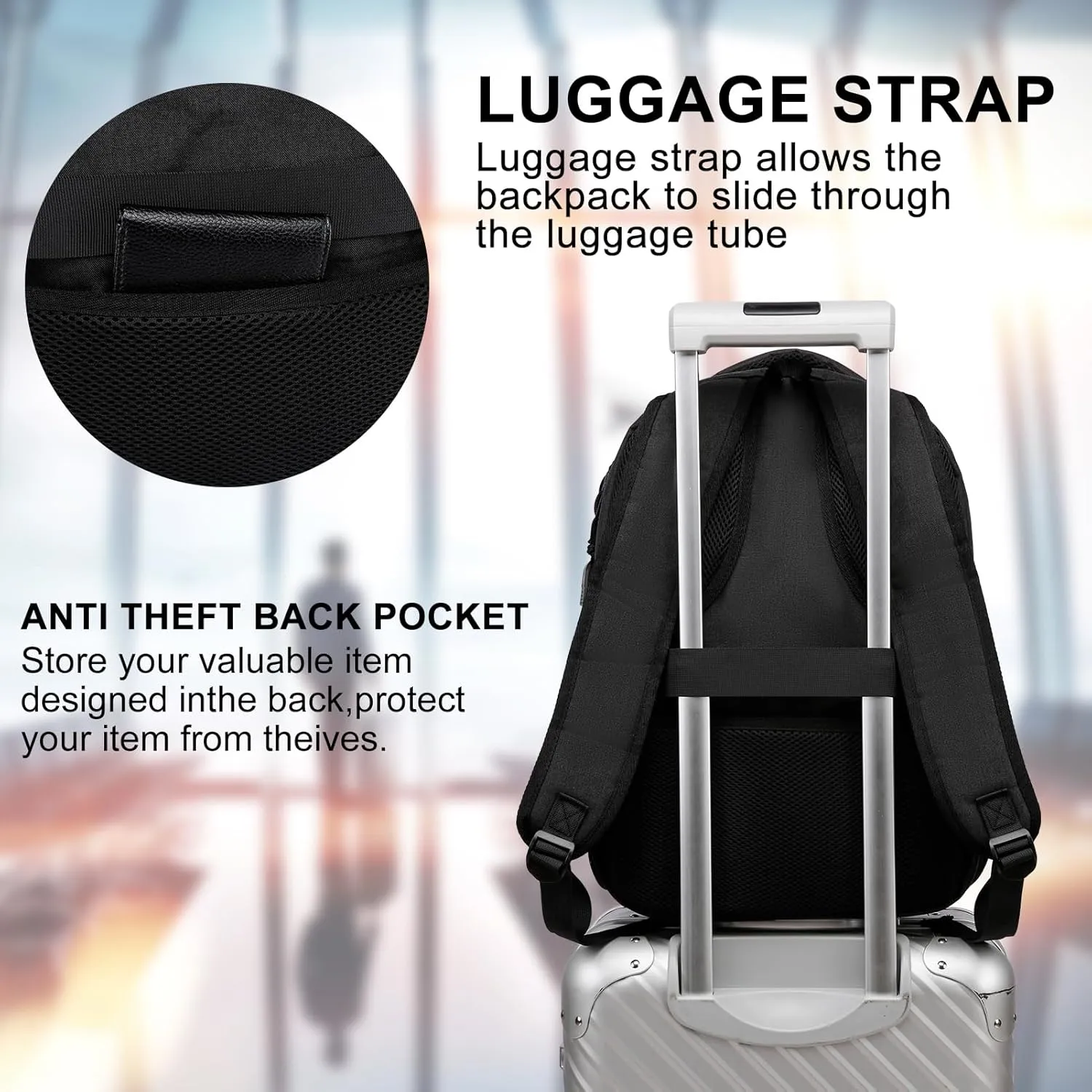 School Backpack for Teen Boys and Men, 15.6 Inch Laptop Backpack with USB Charging Port, Anti-Theft Water-Resistant College Computer Bookbag, Ergonomic Straps and Multiple Compartments, Black