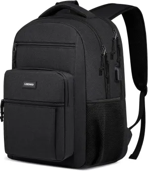 School Backpack for Teen Boys and Men, 15.6 Inch Laptop Backpack with USB Charging Port, Anti-Theft Water-Resistant College Computer Bookbag, Ergonomic Straps and Multiple Compartments, Black