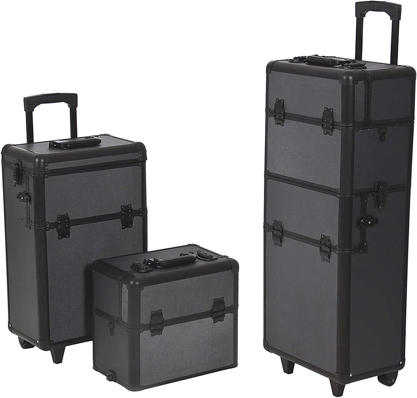 SciencePurchase 2-in-1 Rolling MUA Cosmetic Makeup Artist Train Case with Black Aluminum Body