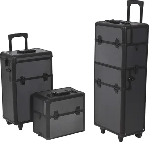 SciencePurchase 2-in-1 Rolling MUA Cosmetic Makeup Artist Train Case with Black Aluminum Body