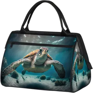 Sea Animal Turtle Seaweed Travel Duffle Bag, Waterproof Duffel Bag Weekender Overnight Carry On Bag Lightweight Sport Gym Bag for Men Women