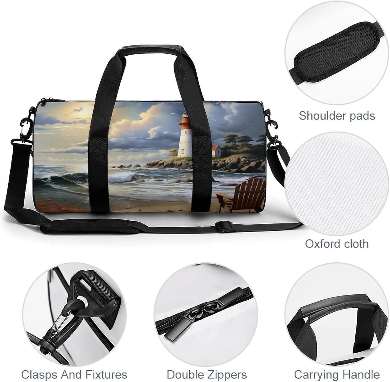 Sea Lighthouse Sandbeach Gym Bag Small Travel Duffle Bag with Compartment Carry On Weekender Bag for Women Men