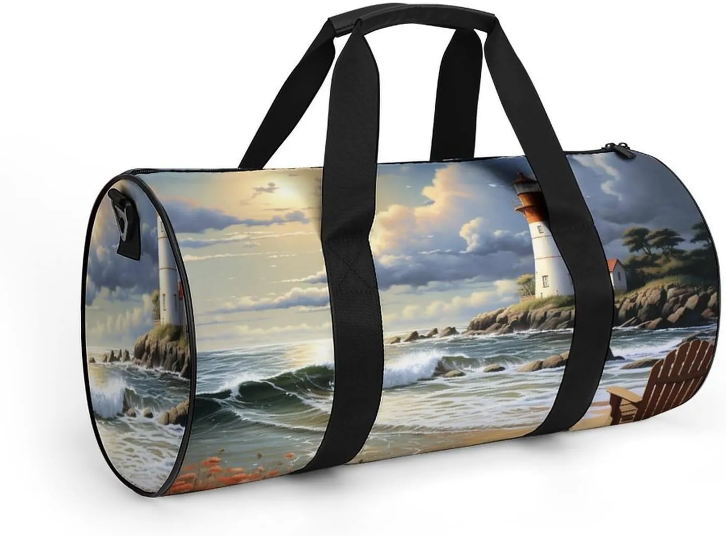 Sea Lighthouse Sandbeach Gym Bag Small Travel Duffle Bag with Compartment Carry On Weekender Bag for Women Men