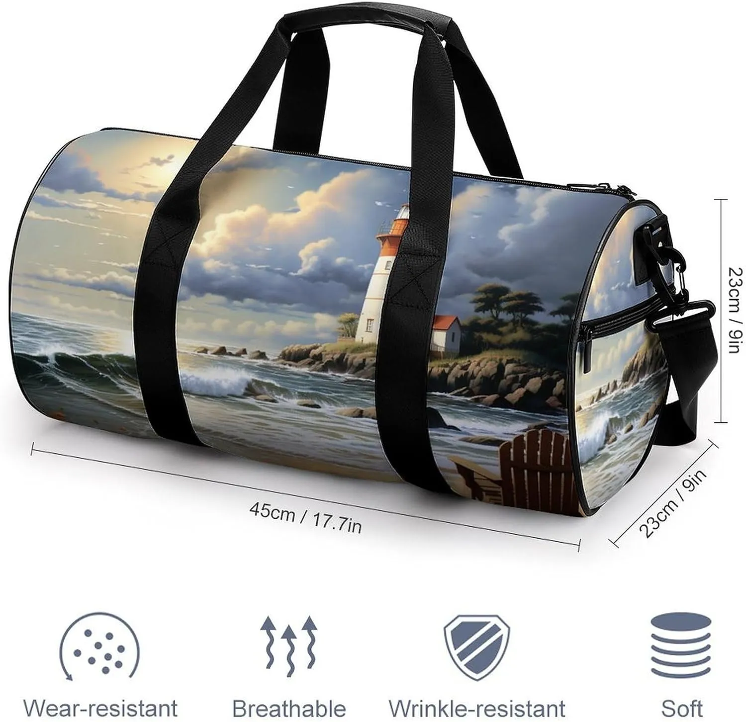 Sea Lighthouse Sandbeach Gym Bag Small Travel Duffle Bag with Compartment Carry On Weekender Bag for Women Men