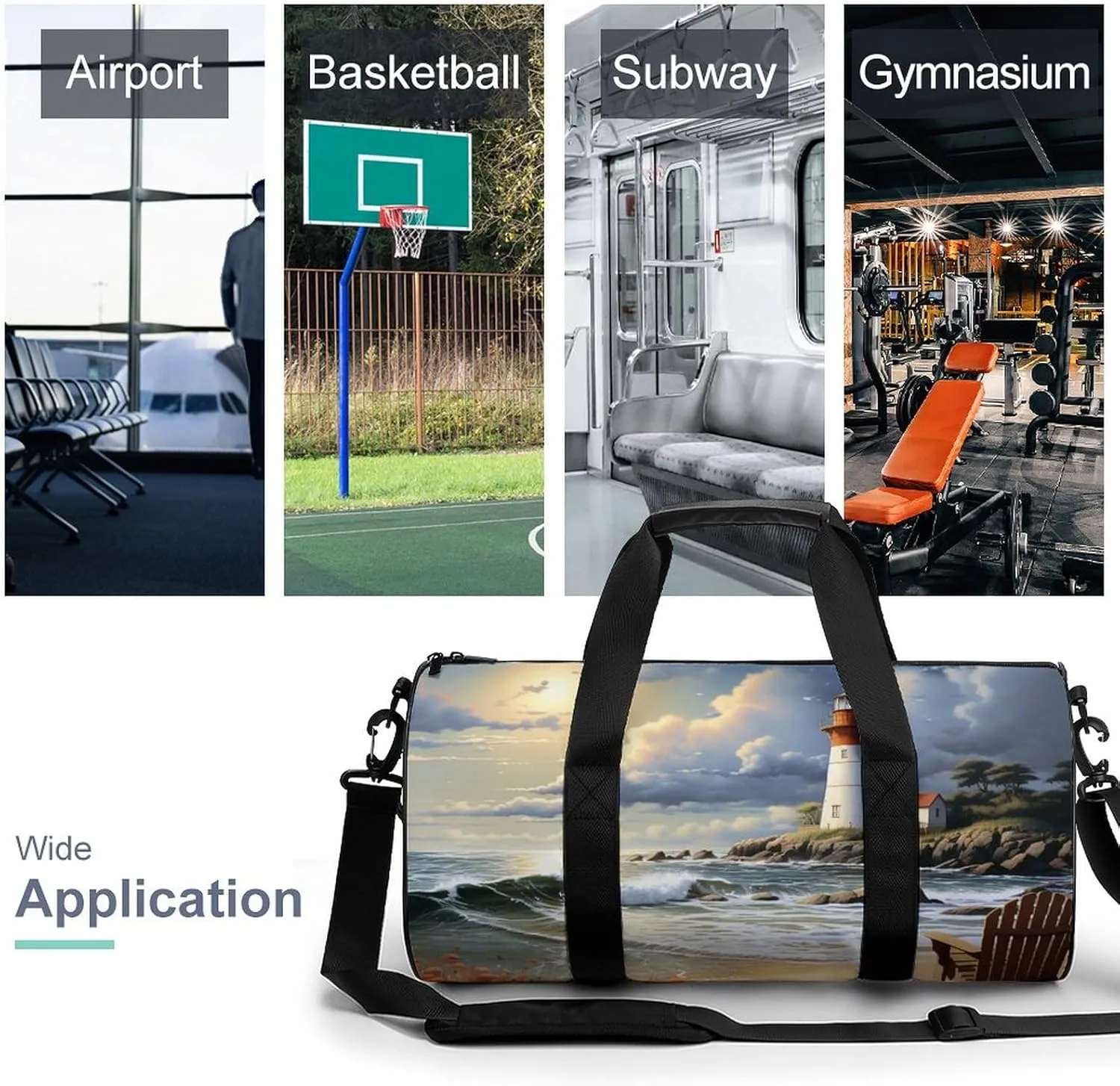 Sea Lighthouse Sandbeach Gym Bag Small Travel Duffle Bag with Compartment Carry On Weekender Bag for Women Men