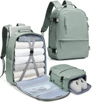 SEAFEW Carry On Backpack, Travel Backpack for Women Men Flight Approved, Personal Item Travel Bag for Airplanes, 14-15.6 Inch Laptop Business Backpack, Casual Daypack Gym Hiking Bakpack Green
